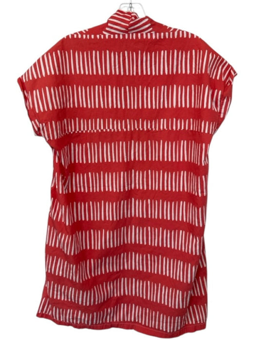 Brooke Wright Size M Orange & White Cotton Cap Sleeve Lines V Neck Shift Dress Orange & White / M