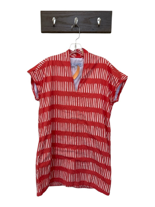Brooke Wright Size M Orange & White Cotton Cap Sleeve Lines V Neck Shift Dress Orange & White / M