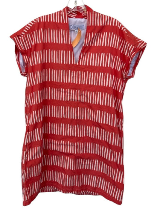 Brooke Wright Size M Orange & White Cotton Cap Sleeve Lines V Neck Shift Dress Orange & White / M