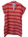 Brooke Wright Size M Orange & White Cotton Cap Sleeve Lines V Neck Shift Dress Orange & White / M