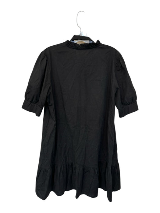 Sofia Size Est S Black Cotton Short Balloon Sleeve Button Down Belted Dress Black / Est S