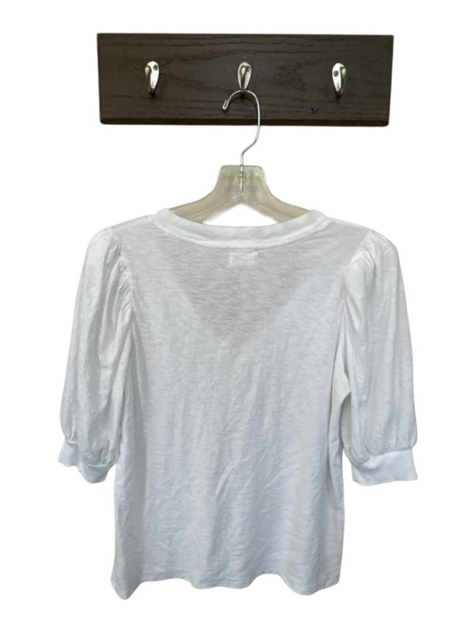 Nation Size M White Pima Cotton 3/4 Balloon Sleeve V Neck Top White / M