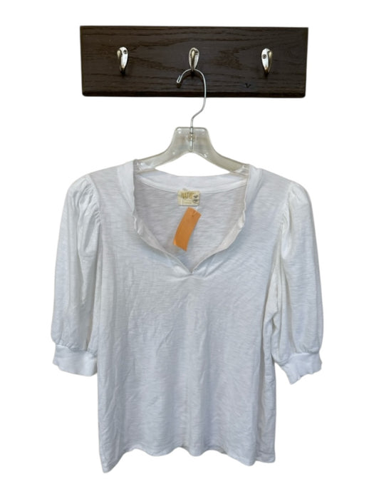 Nation Size M White Pima Cotton 3/4 Balloon Sleeve V Neck Top White / M