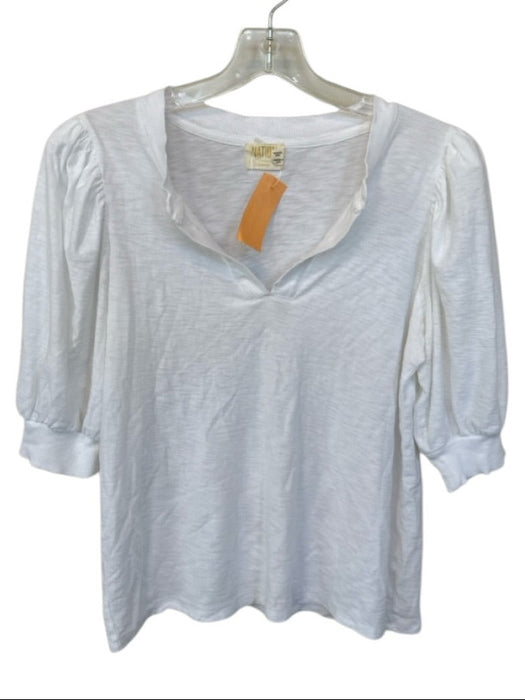 Nation Size M White Pima Cotton 3/4 Balloon Sleeve V Neck Top White / M