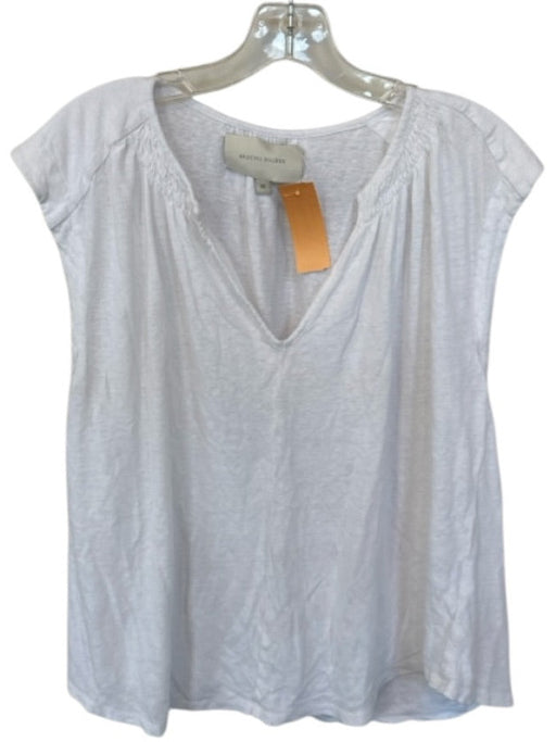 Brochu Walker Size M White Linen Cap Sleeve V Neck Smocked Neck Detail Top White / M