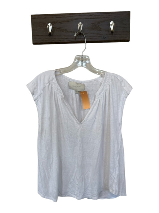Brochu Walker Size M White Linen Cap Sleeve V Neck Smocked Neck Detail Top White / M