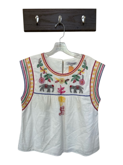 Joy Joy Size L White & Multi Cotton Cap Sleeve Embroidered Detail Elephant Top White & Multi / L