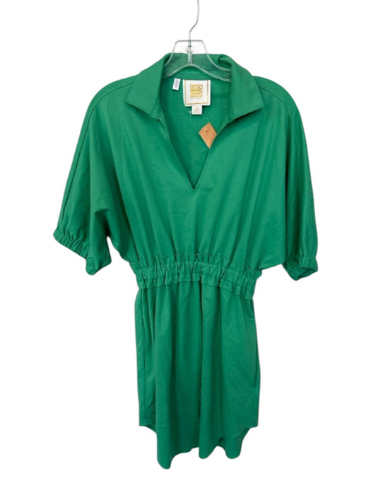 Emily McCarthy Size S Green Rayon Blend 3/4 Balloon Sleeve Elastic Waist Dress Green / S