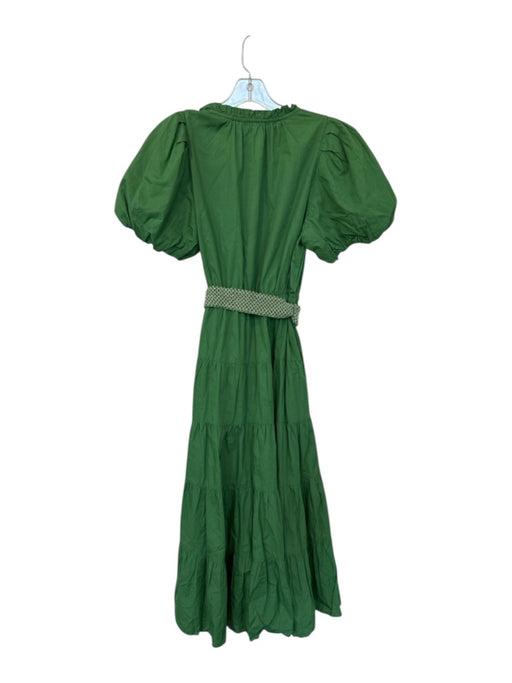 LaRoque Size M Green & Tan Cotton Short Balloon Sleeve Smocked Detail Dress Green & Tan / M