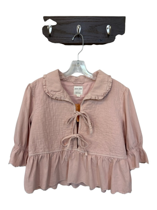 Seventy + Mochi Size M Blush Cotton 3/4 Balloon Sleeve Quilted Front Tie Jacket Blush / M