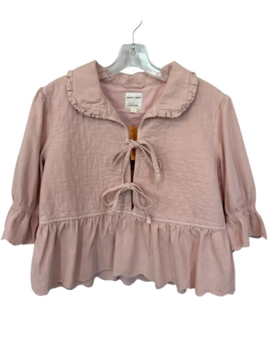 Seventy + Mochi Size M Blush Cotton 3/4 Balloon Sleeve Quilted Front Tie Jacket Blush / M