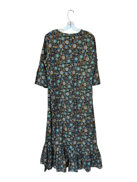 Livro Size M Navy & Tan Cotton Long Sleeve Kaleidoscope V Neck Maxi Dress Navy & Tan / M