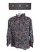 LaRoque Size S Blue & Orange Cotton Long Balloon Sleeve Botanical Buttons Top Blue & Orange / S