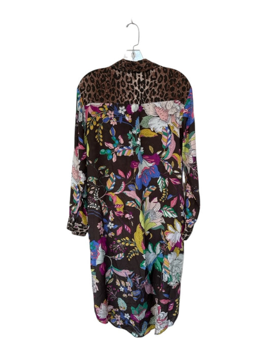 Johnny Was Size XS Brown & Multi Silk Long Sleeve Animal Print Botanical Dress Brown & Multi / XS