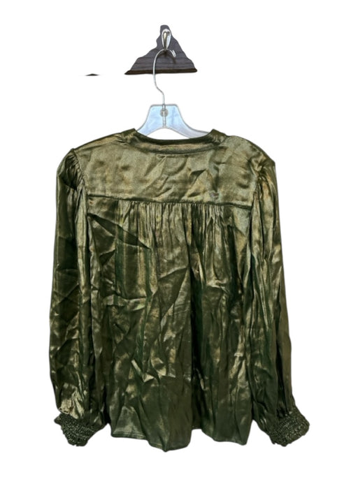 Oliphant Size M Green & Gold Viscose Metallic Long Balloon Sleeve Top Green & Gold / M