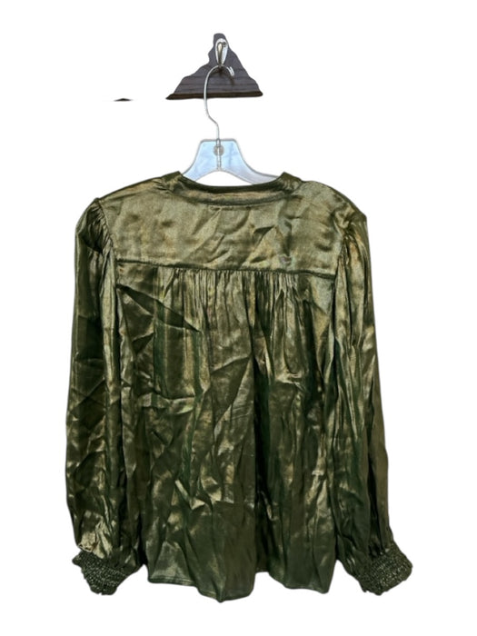 Oliphant Size M Green & Gold Viscose Metallic Long Balloon Sleeve Top Green & Gold / M