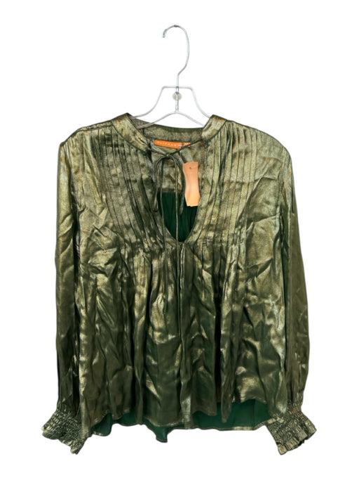 Oliphant Size M Green & Gold Viscose Metallic Long Balloon Sleeve Top Green & Gold / M
