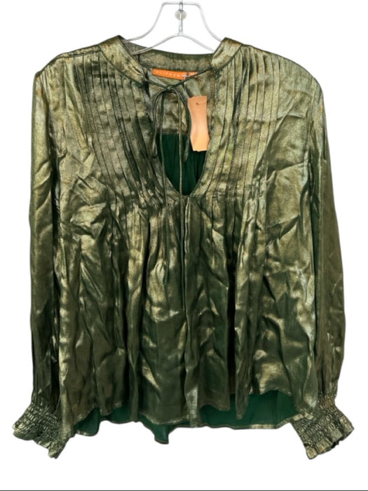 Oliphant Size M Green & Gold Viscose Metallic Long Balloon Sleeve Top Green & Gold / M
