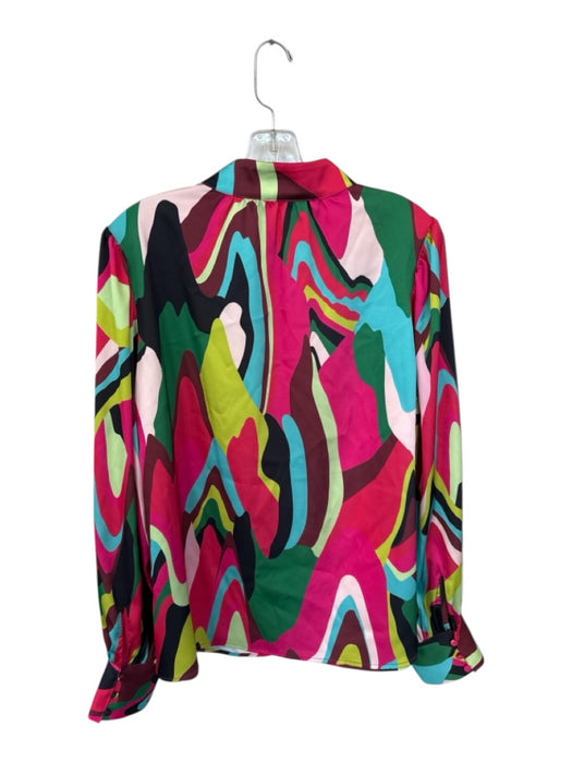 Crosby Size M Multi Polyester Long Balloon Sleeve Swirls Buttons Top Multi / M