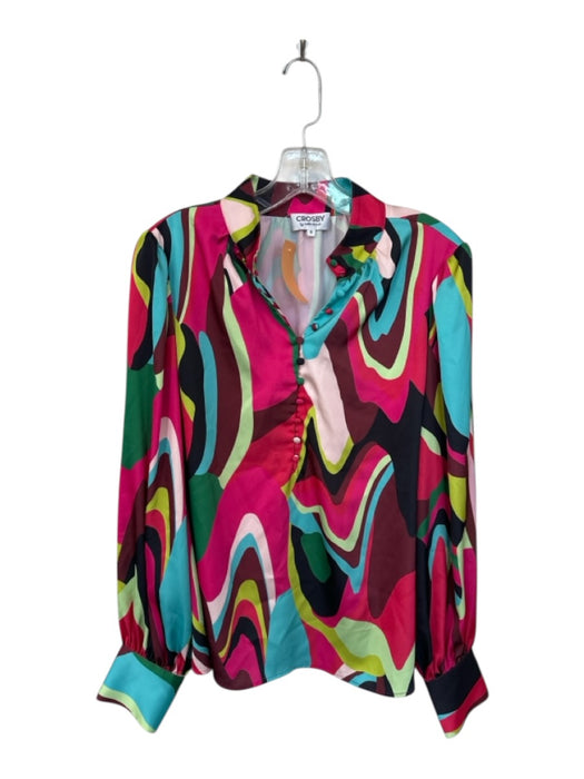 Crosby Size M Multi Polyester Long Balloon Sleeve Swirls Buttons Top Multi / M