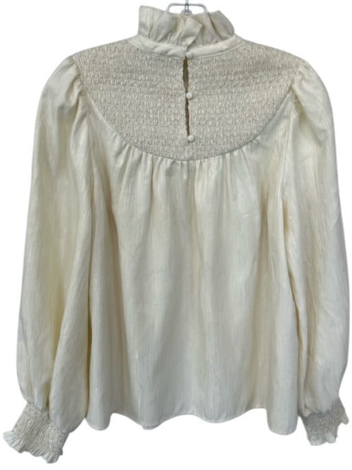 Crosby Size M Champagne Polyester Ruffle Collar Smocked Neck Textured Top Champagne / M