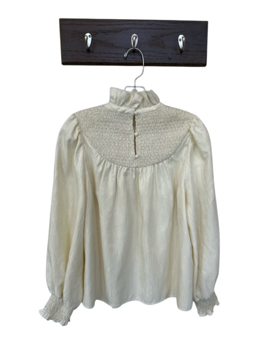 Crosby Size M Champagne Polyester Ruffle Collar Smocked Neck Textured Top Champagne / M