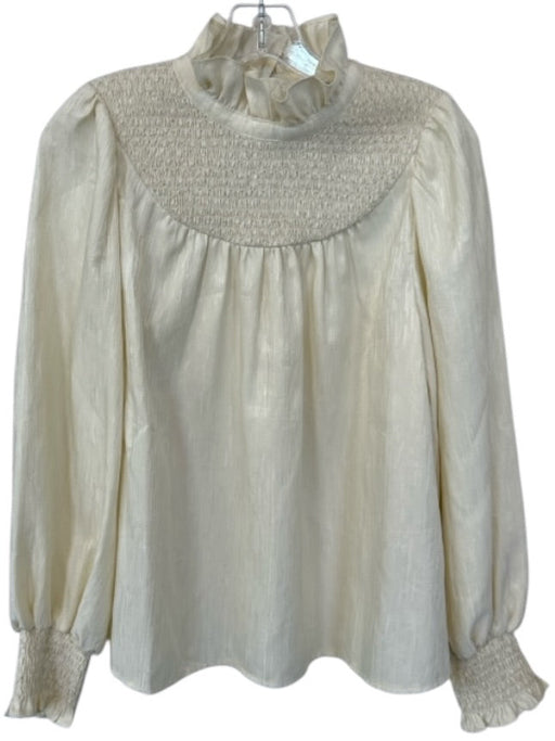Crosby Size M Champagne Polyester Ruffle Collar Smocked Neck Textured Top Champagne / M