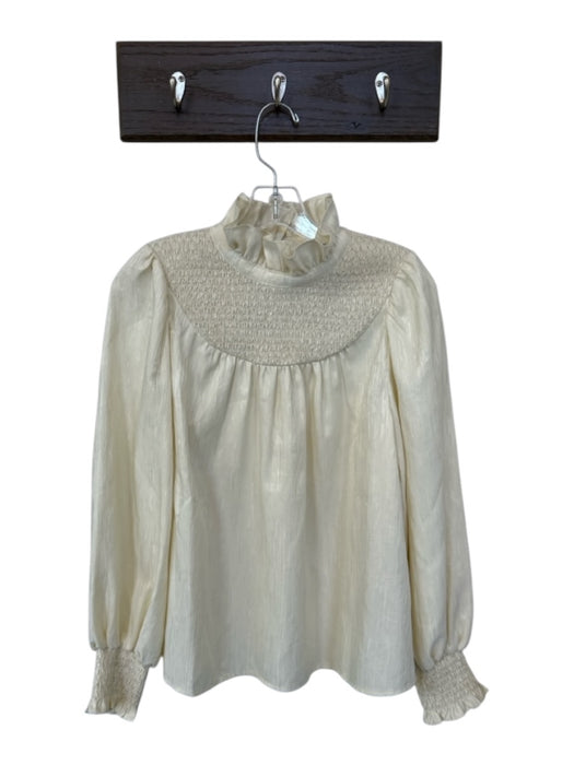 Crosby Size M Champagne Polyester Ruffle Collar Smocked Neck Textured Top Champagne / M