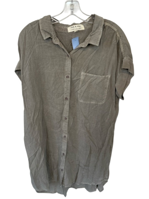 Cloth & Stone Size L Taupe Tencel Short Sleeve Button Down Dress Taupe / L