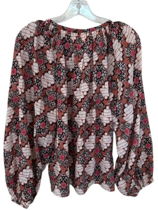 Bell Size M Black & Mauve Cotton & Silk Long Balloon Sleeve Abstract Tassels Top Black & Mauve / M