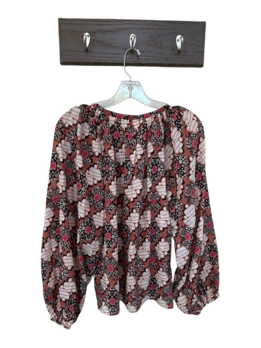 Bell Size M Black & Mauve Cotton & Silk Long Balloon Sleeve Abstract Tassels Top Black & Mauve / M