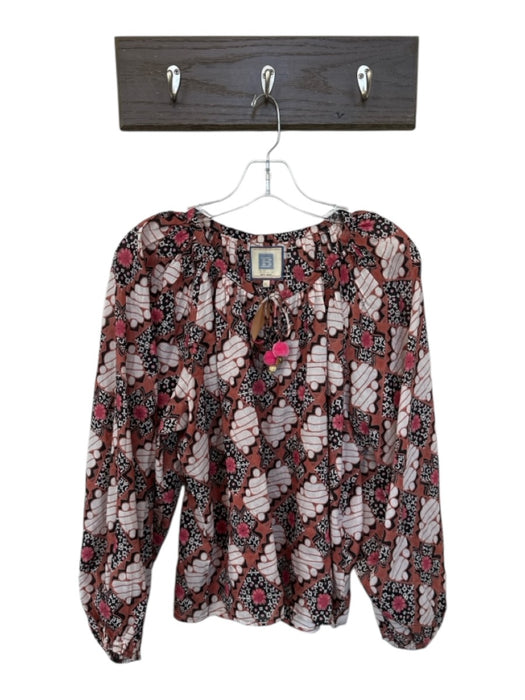 Bell Size M Black & Mauve Cotton & Silk Long Balloon Sleeve Abstract Tassels Top Black & Mauve / M