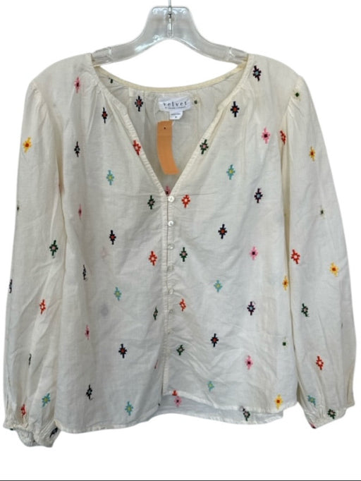 Velvet Size S Cream & Multi Cotton Long Sleeve Embroidered Western Top Cream & Multi / S