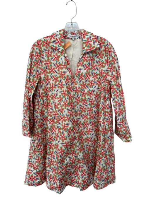 English Factory Size S Orange & Green Cotton Long Sleeve Flowers Collar Dress Orange & Green / S