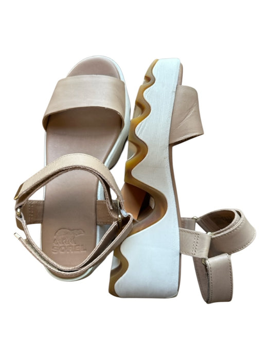 Sorel Shoe Size 8 Tan & White Leather Platform Velcro Sandals Tan & White / 8