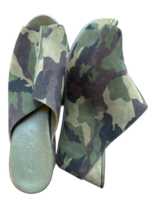 Chocolat Blu Shoe Size 8 Green & Brown Leather Platform Camo Open Toe Mules Green & Brown / 8