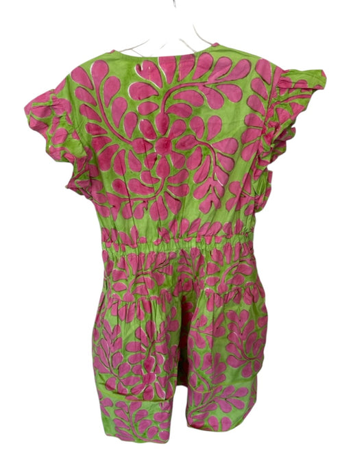 Sohana Size L Green & Pink Cotton Flutter Sleeves Botanical V Neck Dress Green & Pink / L