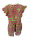 Sohana Size L Green & Pink Cotton Flutter Sleeves Botanical V Neck Dress Green & Pink / L