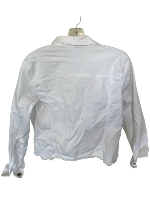 Tribal Jeans Size M White Cotton Blend Long Sleeve Raw Hem Denim Jacket White / M