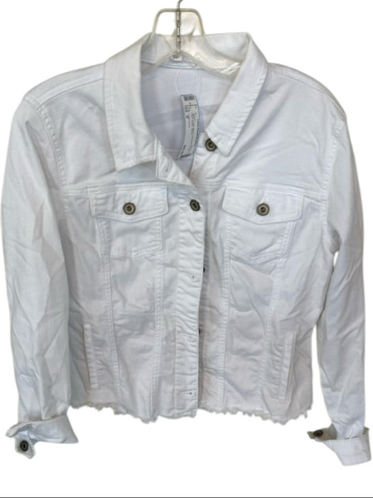 Tribal Jeans Size M White Cotton Blend Long Sleeve Raw Hem Denim Jacket White / M