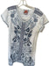 Johnny Was Size M White & Blue Linen Short Sleeve Embroidered Flowers Dress White & Blue / M