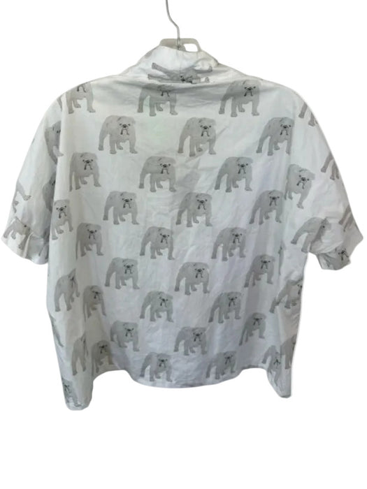 Brooke Wright Size S/M White & Gray Cotton Short Sleeve Bulldog V Neck Top White & Gray / S/M
