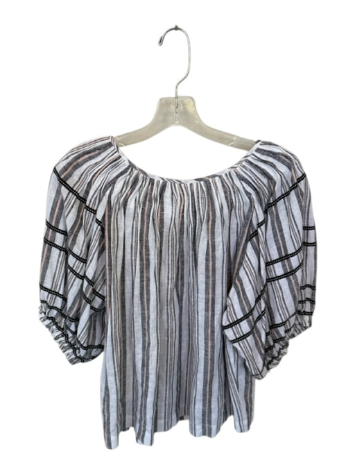 Tyler Boe Size S Black & Peach Linen 3/4 Balloon Sleeve Striped V Neck Top Black & Peach / S