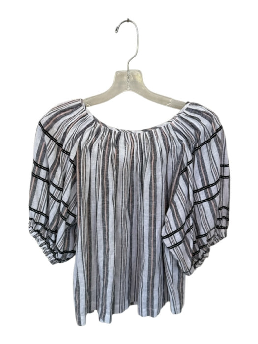 Tyler Boe Size S Black & Peach Linen 3/4 Balloon Sleeve Striped V Neck Top Black & Peach / S