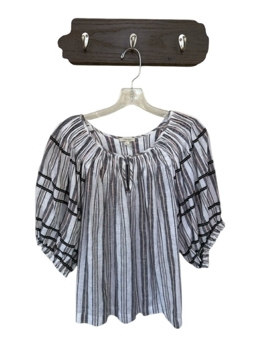 Tyler Boe Size S Black & Peach Linen 3/4 Balloon Sleeve Striped V Neck Top Black & Peach / S