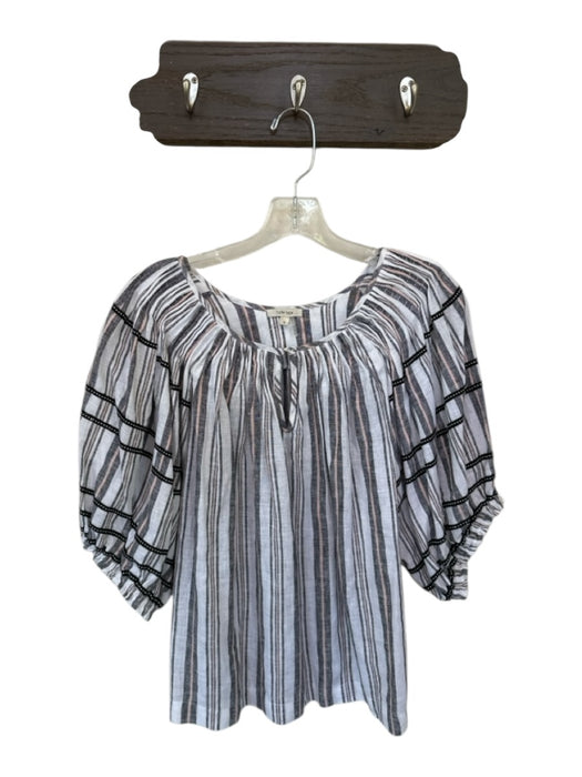 Tyler Boe Size S Black & Peach Linen 3/4 Balloon Sleeve Striped V Neck Top Black & Peach / S