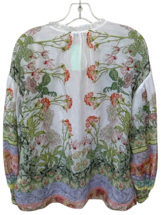 Alice & Olivia Size M Green & Orange Cotton & Silk Long Balloon Sleeve Top Green & Orange / M
