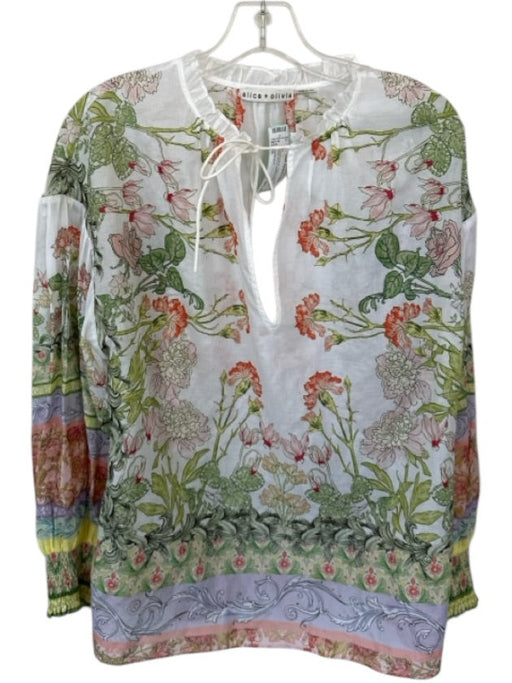 Alice & Olivia Size M Green & Orange Cotton & Silk Long Balloon Sleeve Top Green & Orange / M