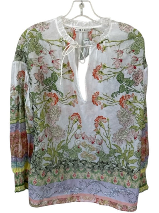Alice & Olivia Size M Green & Orange Cotton & Silk Long Balloon Sleeve Top Green & Orange / M