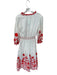 Shoshanna Size 8 White & Red Cotton Long Balloon Sleeve Embroidered Belted Dress White & Red / 8